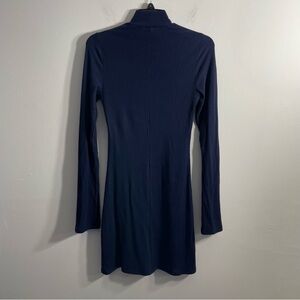 Blue Long Sleeve Turtleneck Sheath Skirt